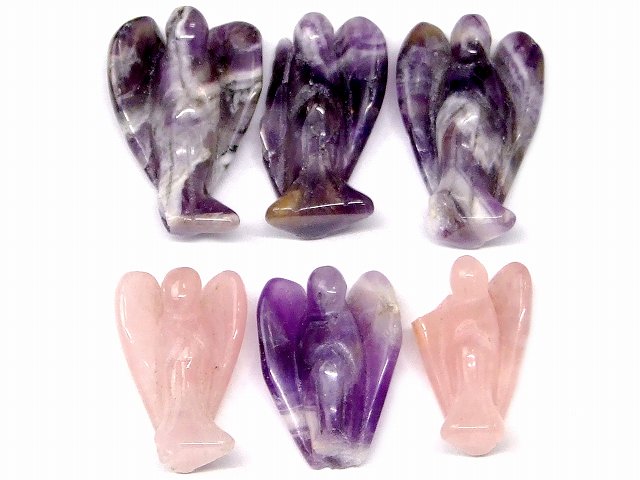 68380　　わけあり アメジスト/ローズクォーツ 37mm×25mm〜29mm×20mm 6個セット 天使 エンジェル 送料無料 ブラジル産 天然石 パワーストーン