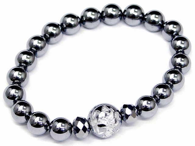 g3-1714H　　8mm／12mm テラヘルツ 龍彫り 銀彫 丸玉 ボタンカット ブレスレット 内径選択可 ポーチ付き 公的機関にて検査済み 高純度テラヘルツを激安入荷 送料無料 天然石 パワーストーン