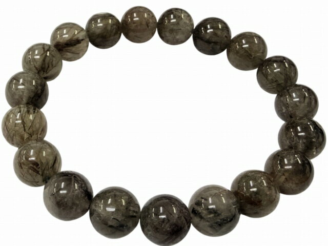 68039　　グリーンルチルクォーツ 針水晶 11mm~12mm ブレスレット 内径18cm ポーチ付き 送料無料 ブラジル産 天然石 パワーストーン