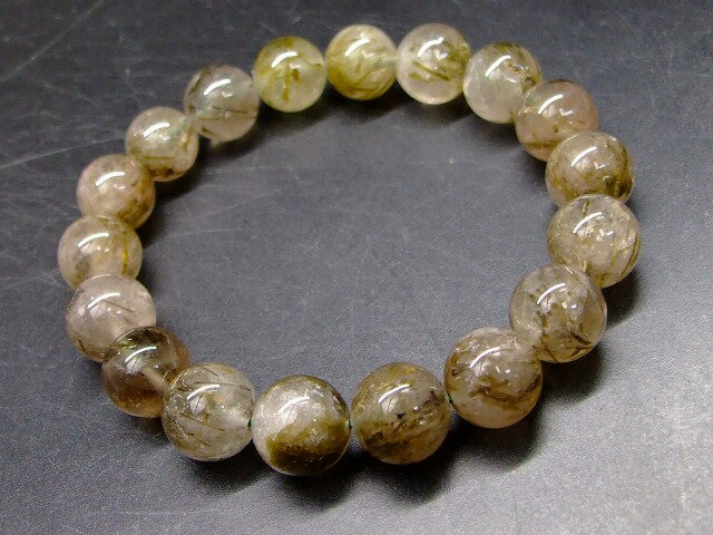 68039　　グリーンルチルクォーツ 針水晶 11mm~12mm ブレスレット 内径18cm ポーチ付き 送料無料 ブラジル産 天然石 パワーストーン