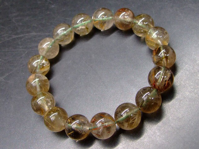 68044　　グリーンルチルクォーツ 針水晶 12mm ブレスレット 内径17cm ポーチ付き 送料無料 ブラジル産 天然石 パワーストーン