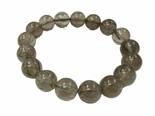 68045　　グリーンルチルクォーツ 針水晶 12mm ブレスレット 内径18cm ポーチ付き 送料無料 ブラジル産 天然石 パワーストーン