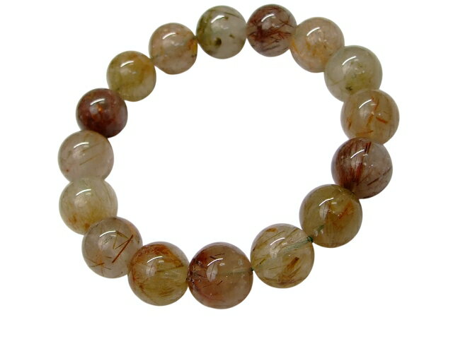 68059　　A- グリーンルチルクォーツ 針水晶 14mm ブレスレット 内径18.5cm ポーチ付き 送料無料 ブラ..