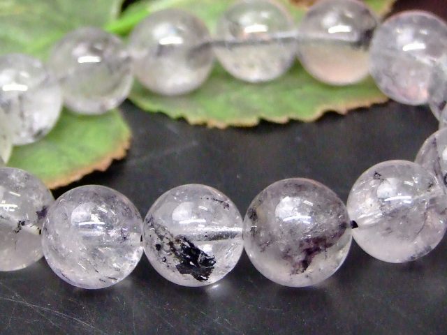 68209　　グラファイトインクォーツ 13mm~14mm AAA+ ブレスレット 内径18cm 黒鉛 石墨入り水晶 クリスタル ポーチ付き ブラジル産 送料無料 天然石 パワーストーン