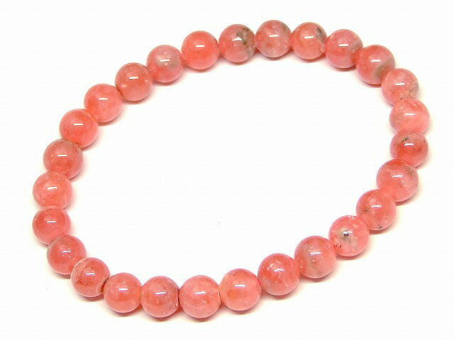 66231　　インカローズ 6mm AA ブレスレット 内径16cm 鑑別済・本物保証 ポーチ付き 送料無料 アルゼンチン産 天然石 パワーストーン