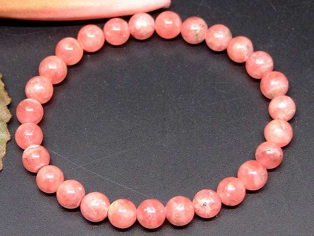 66231　　インカローズ 6mm AA ブレスレット 内径16cm 鑑別済・本物保証 ポーチ付き 送料無料 アルゼンチン産 天然石 パワーストーン