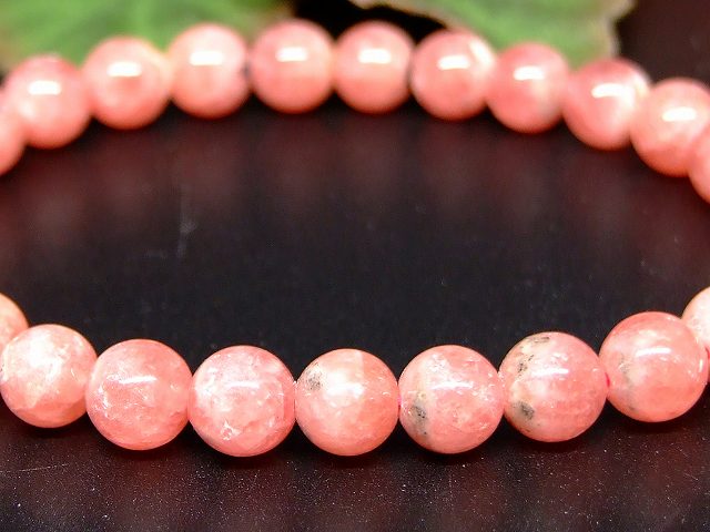 66231　　インカローズ 6mm AA ブレスレット 内径16cm 鑑別済・本物保証 ポーチ付き 送料無料 アルゼンチン産 天然石 パワーストーン