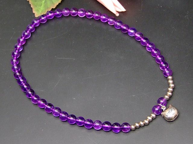 66241　　アメジスト 紫水晶 7mm 二重ブレスレット 長さ36cm シルバー925 チャーム付き ポーチ付き 送料無料 天然石 パワーストーン