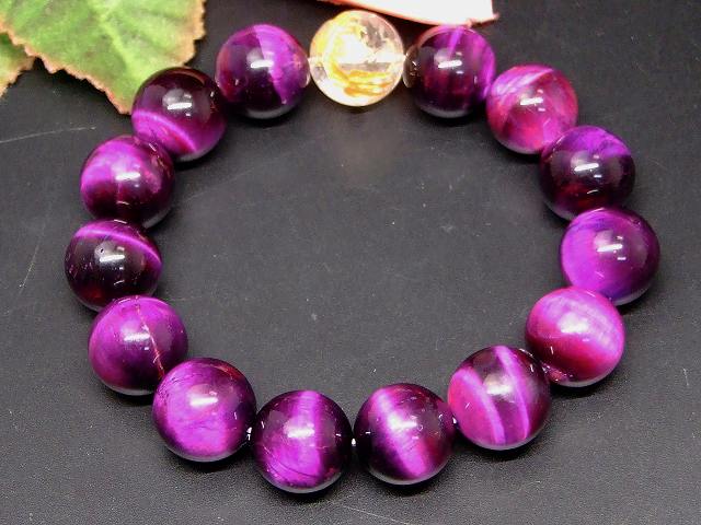 66273　　今月の半額 わけあり 14mm パープルタイガーアイ 水晶 龍 金彫り ブレスレット 内径18cm ポーチ付き 送料無料 天然石 パワーストーン