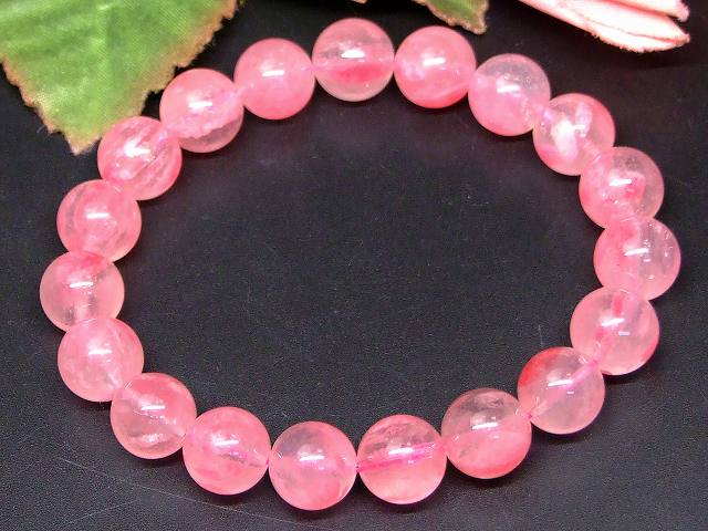 66343　　ロードナイトシリカ 10mm 5A ブレスレット 内径17cm 薔薇輝石 ポーチ付き 送料無料 ブラジル産 天然石 パワーストーン