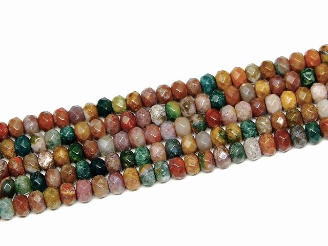 g3-161H　　モスアゲート 苔瑪瑙 6mm×4mm ボタンカット ソロバンカット 1連38cm 通し針、解説書、1mゴム付き 送料無料 インド産 天然石 パワーストーン