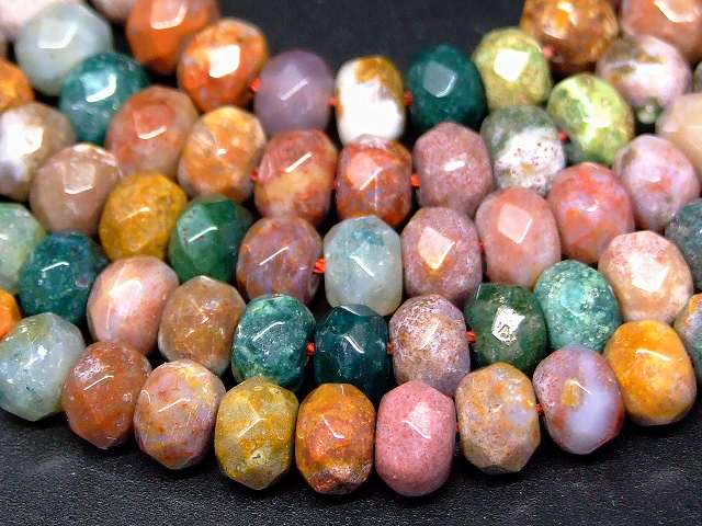 g3-161H　　モスアゲート 苔瑪瑙 6mm×4mm ボタンカット ソロバンカット 1連38cm 通し針、解説書、1mゴム付き 送料無料 インド産 天然石 パワーストーン