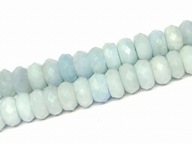 66563　　今月の半額 アクアマリン 14mm×8mm AA ボタンカット ソロバンカット 1連39cm 通し針、解説書、1mゴム付き 送料無料 天然石 パワーストーン