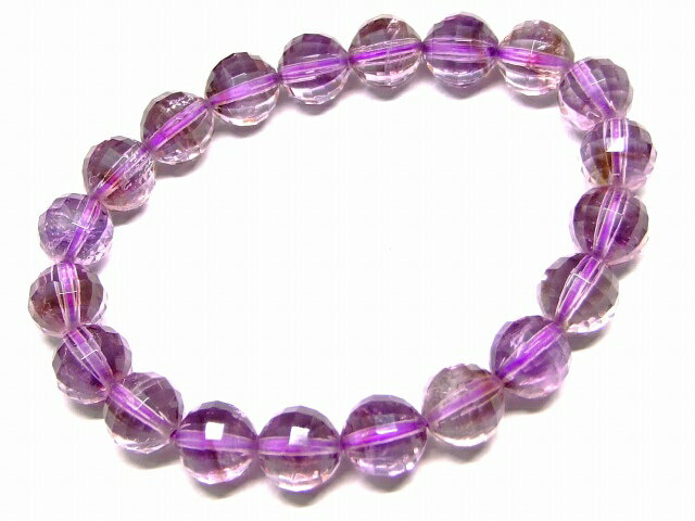 65780　　アメジストカット紫水晶 10mm 5A ブレスレット 内径17cm 天然石 パワーストーン