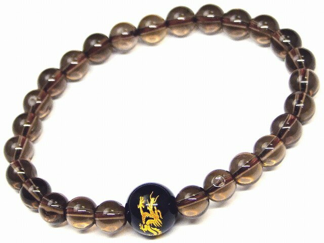 g3-42K　　今月の半額 6mm わけあり スモーキークォーツ 10mmオニキス 龍彫り 金彫り ブレスレット 内径調整可能 送料無料 ブラジル産 天然石 パワーストーン