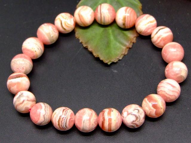 65921　　今月の半額 インカローズ 9mm〜10mm A+ ブレスレット 内径17cm 鑑別済・本物保証 ポーチ付き 送料無料 アルゼンチン産 天然石 パワーストーン