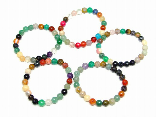 樂天商城 - 65882　　ミックス石 ブレスレット 6mm〜8mm アメジスト ラピスラズリ等 内径16cm 5本セット ポーチ付き 送料無料 天然石 パワーストーン
