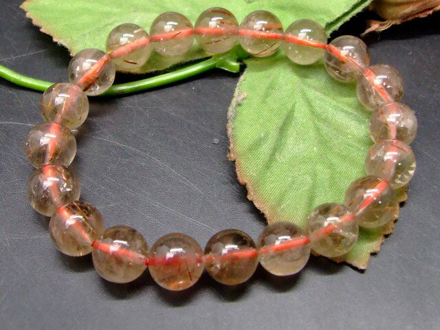 68099　 ルチルクォーツ 針水晶 10mm~11mm ブレスレット 内径18cm ポーチ付き 送料無料 ブラジル産 天然石 パワーストーン