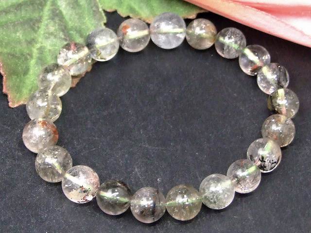 68123　 ルチルクォーツ ガーデン入り 針水晶 9mm~10mm ブレスレット 内径17cm ポーチ付き 送料無料 ブラジル産 天然石 パワーストーン
