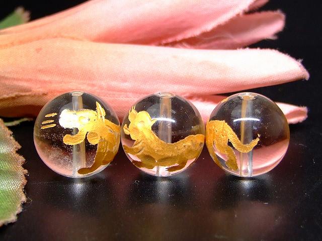 66060　　今月30％OFF わけあり 水晶 14mm 1粒売り 白虎 金彫り クリスタル クォーツ ネコポス送料無料 ブラジル産 天然石 パワーストーン