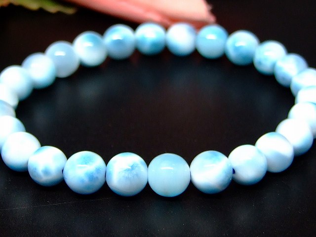 66090　　ラリマー 7mm 5A ドミニカ共和国産 ブレスレット 内径16cm ポーチ付き 鑑別済・本物保証 送料無料 天然石 パワーストーン