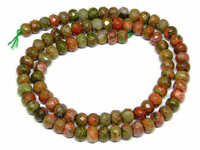 g3-3363　　ユナカイト 6mm×4mm ボタンカット ソロバンカット 1連38cm 通し針、解説書、1mゴム付き 送料無料 天然石 パワーストーン