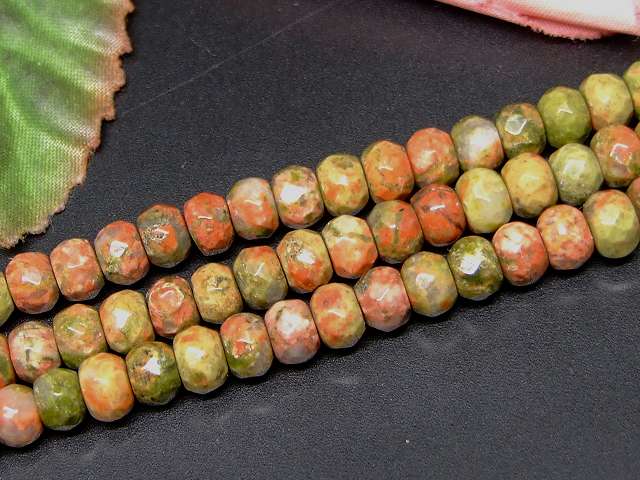 g3-3363　　ユナカイト 6mm×4mm ボタンカット ソロバンカット 1連38cm 通し針、解説書、1mゴム付き 送料無料 天然石 パワーストーン