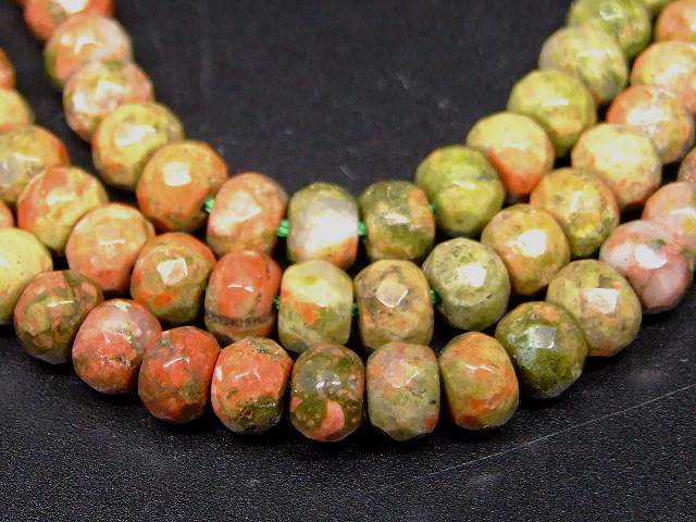 g3-3363　　ユナカイト 6mm×4mm ボタンカット ソロバンカット 1連38cm 通し針、解説書、1mゴム付き 送料無料 天然石 パワーストーン