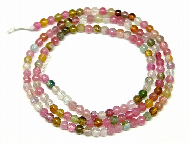 g3-851B　　ミックストルマリン 3mm 1連39cm 通し針、解説書、1mゴム付き 送料無料 天然石 パワーストーン