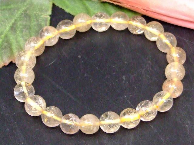 g3-1504C　　ルチルクォーツ 針水晶 8mm ブレスレット 内径16cm ポーチ付き 送料無料 ブラジル産 天然石 パワーストーン