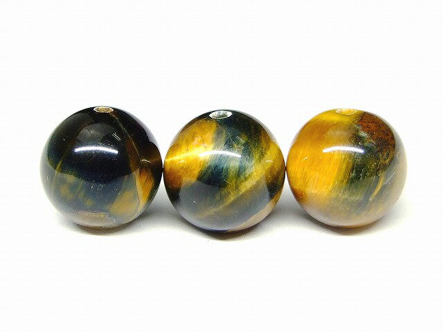 66181　　青黄タイガーアイ 12mm A 3粒セット 虎目石 送料無料 南アフリカ共和国産 天然石 パワーストーン