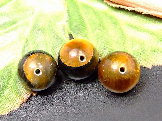 66181　　青黄タイガーアイ 12mm A 3粒セット 虎目石 送料無料 南アフリカ共和国産 天然石 パワーストーン