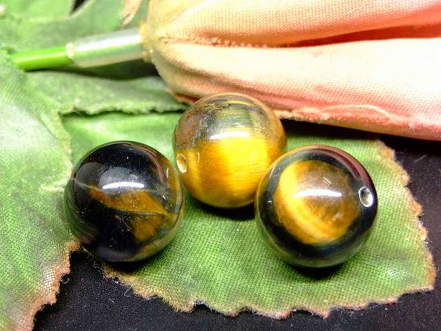 66181　　青黄タイガーアイ 12mm A 3粒セット 虎目石 送料無料 南アフリカ共和国産 天然石 パワーストーン