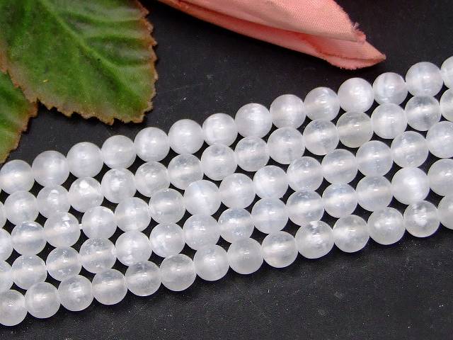 g3-3399E　　キャッツアイ セレナイト 6mm ジプサム 透石膏 1連39cm 通し針、解説書、1mゴム付き 送料無料 メキシコ産 天然石 パワーストーン