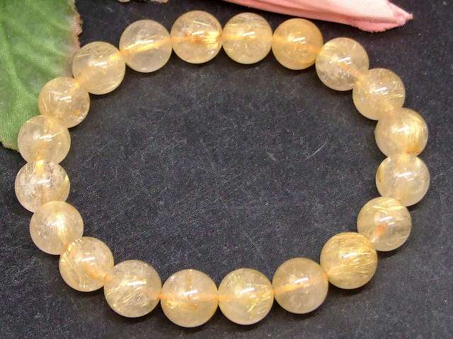 67570　　タイチンルチルクォーツ 針水晶 10mm A+ ブレスレット 内径18cm ポーチ付き 送料無料 ブラジル産 天然石 パワーストーン