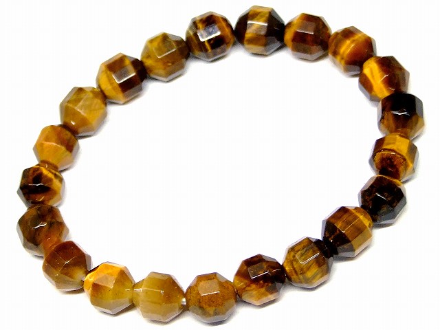 g3-2101N　　イエロータイガーアイ 黄虎目石 8mm カット ブレスレット 内径調整可 送料無料 天然石 パワーストーン