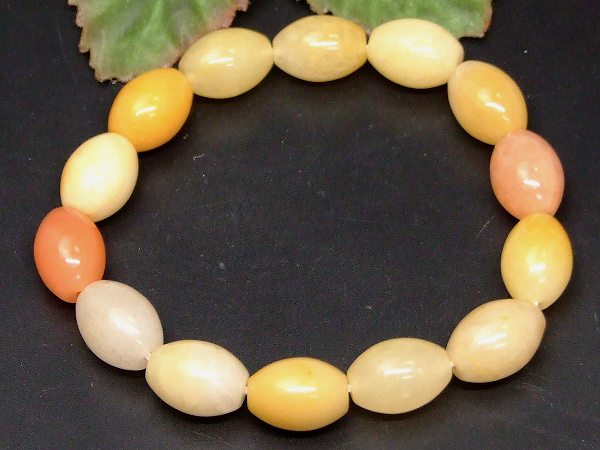 g3-3386H　　黄翡翠 ヒスイ 14mm×10mm 樽 たる型 ブレスレット 内径調節可 送料無料 天然石 パワーストーン