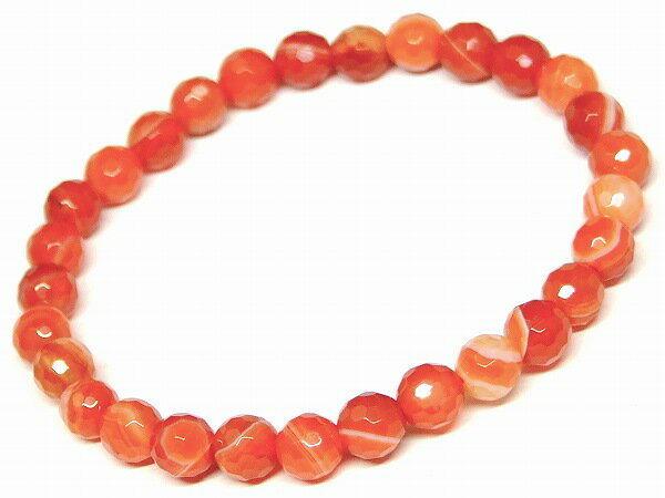 g3-1654　　サードオニキス 6mm 128面カット ブレスレット 内径調節可 ブラジル産 送料無料 天然石 パ..