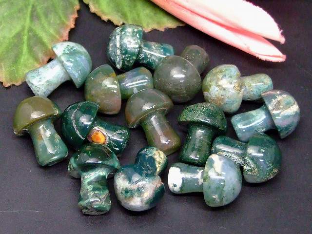 66534　　今月の半額 わけあり モスアゲート 苔瑪瑙 21mm×15mm×9mm 5個セット きのこ キノコ ネコポス送料無料 天然石 パワーストーン