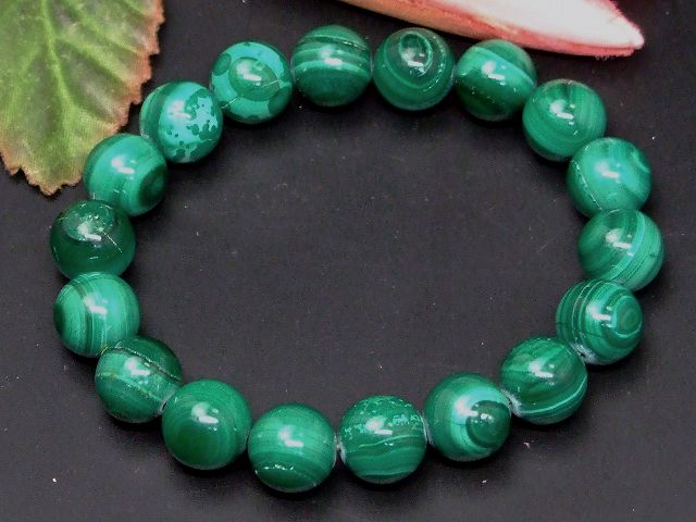 g3-628E　　天眼 マラカイト 10mm A ブレスレット 内径17cm 孔雀石 ポーチ付き 送料無料 ロシア産 天然石 パワーストーン