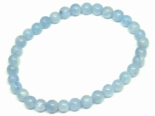 66762　　今月の半額 わけあり アクアマリン 5mm ブレスレット 内径16cm ポーチ付き 鑑別済・本物保証 ..