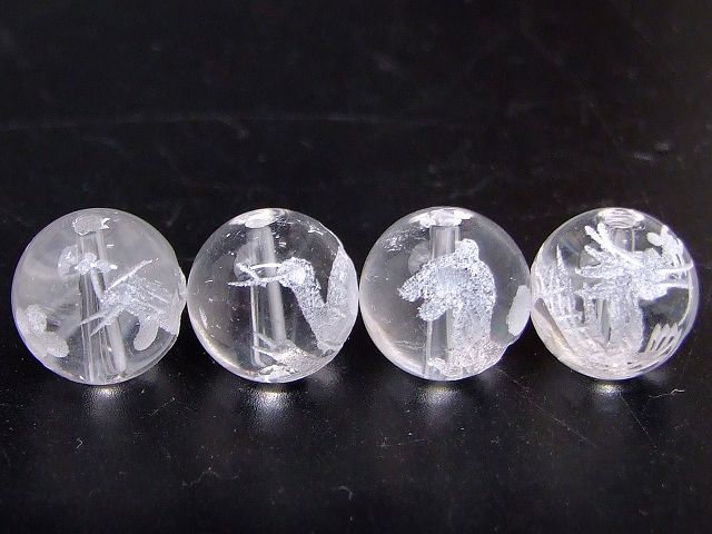 68536　　今月30％OFF わけあり 水晶 四神 12mm 手彫 素彫り 1set (各1粒青龍・白虎・朱雀・玄武) 風水 四神獣 送料無料 天然石 パワーストーン