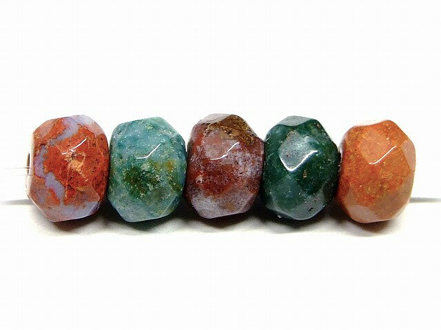 g3-161Q　　モスアゲート 苔瑪瑙 8mm×5mm 1粒売り ボタンカット ソロバンカット 送料無料 インド産 天然石 パワーストーン