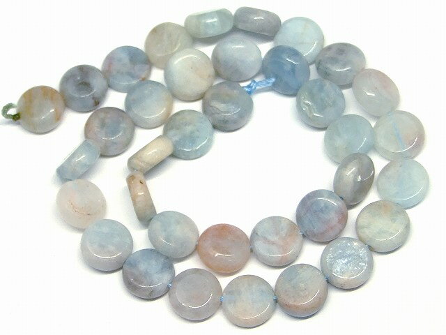 b3-7112　　今月の半額 わけあり アクアマリン 11mm 円盤 コイン 1連39cm 通し針、解説書、1mゴム付き 送料無料 天然石 パワーストーン