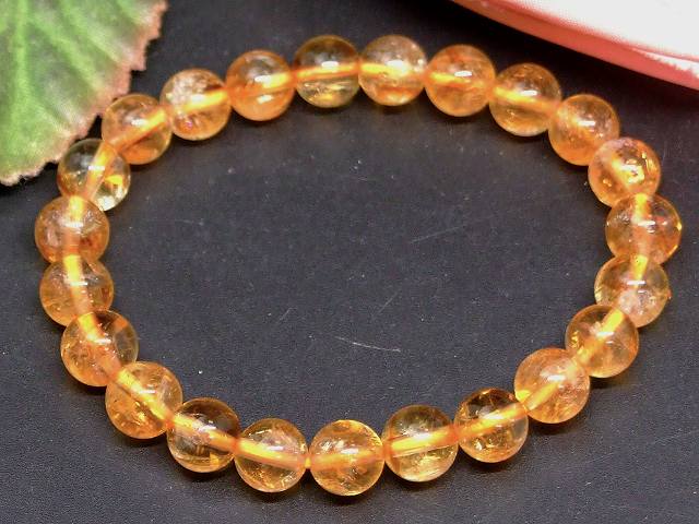 g3-33C　　虹入り シトリン 黄水晶 7mm〜8mm AA ブレスレット 内径16cm ポーチ付き 送料無料 天然石 パワーストーン