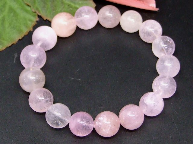 66792　　モルガナイト ピンクベリル 12mm〜14mm AA ブレスレット 内径19cm ポーチ付き ピンクアクアマリン ブラジル産 送料無料 天然石 パワーストーン