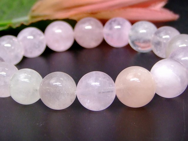 66792　　モルガナイト ピンクベリル 12mm〜14mm AA ブレスレット 内径19cm ポーチ付き ピンクアクアマリン ブラジル産 送料無料 天然石 パワーストーン