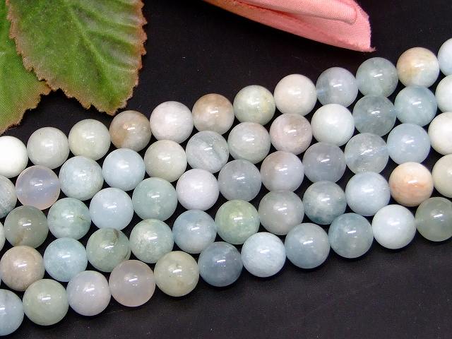 b3-7301　　アクアマリン 9mm A 1連39cm 通し針、解説書、1mゴム付き 送料無料 天然石 パワーストーン