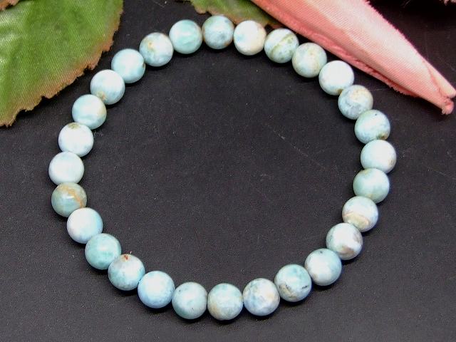 g3-1004F　　ラリマー 6mm A ドミニカ共和国産 ブレスレット 内径16cm ポーチ付き 鑑別済・本物保証 送料無料 天然石 パワーストーン