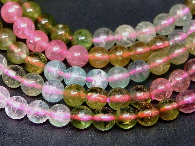 g3-851E　　ミックストルマリン 電気石 5mm AAAA 三重ブレスレット ネックレス 長さ54cm 送料無料 ブラジル産 天然石 パワーストーン